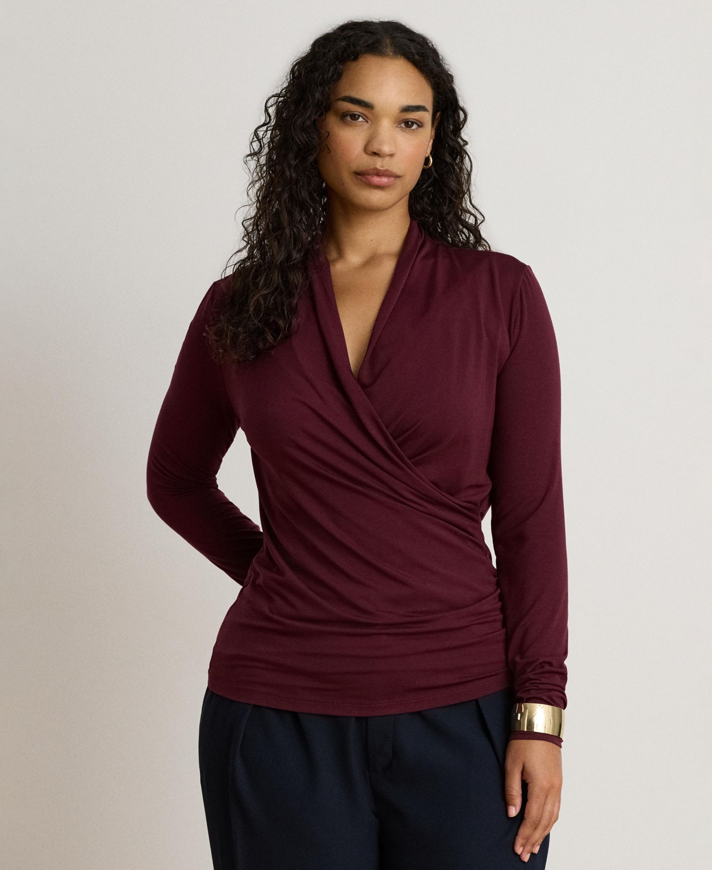 Женская блузка Lauren Ralph Lauren Long-Sleeve Surplice Blouse, цвет: Тёмный гранатовый — фото 2