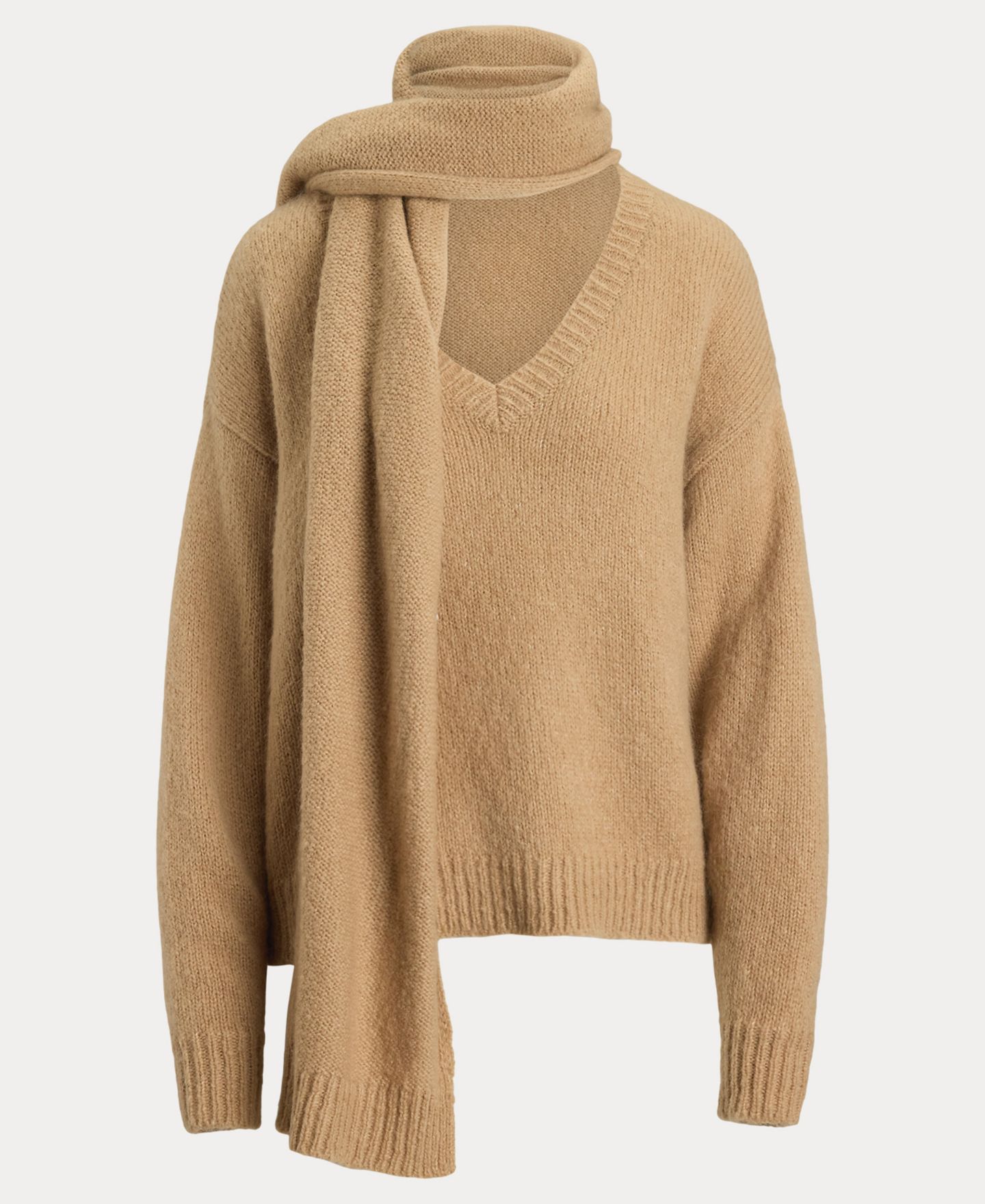Женский свитер Lauren Ralph Lauren Lofty Mohair Blend-Long Detachable Scarf V-Neck, цвет: Верблюжий — фото 5