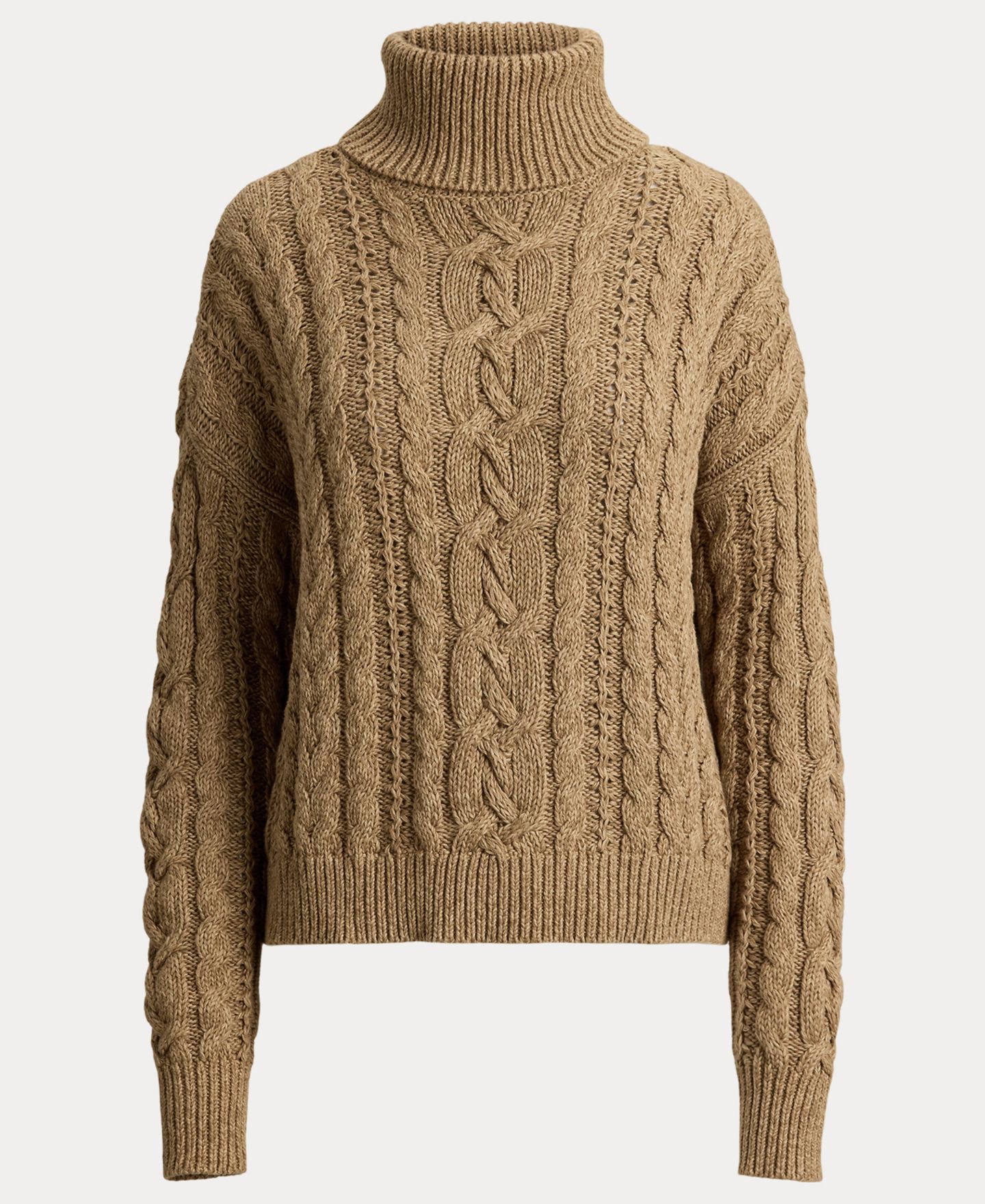 Женский свитер Lauren Ralph Lauren Marled Cable-Knit Long-Sleeve Turtleneck, цвет: Верблюжий меланжевый — фото 7
