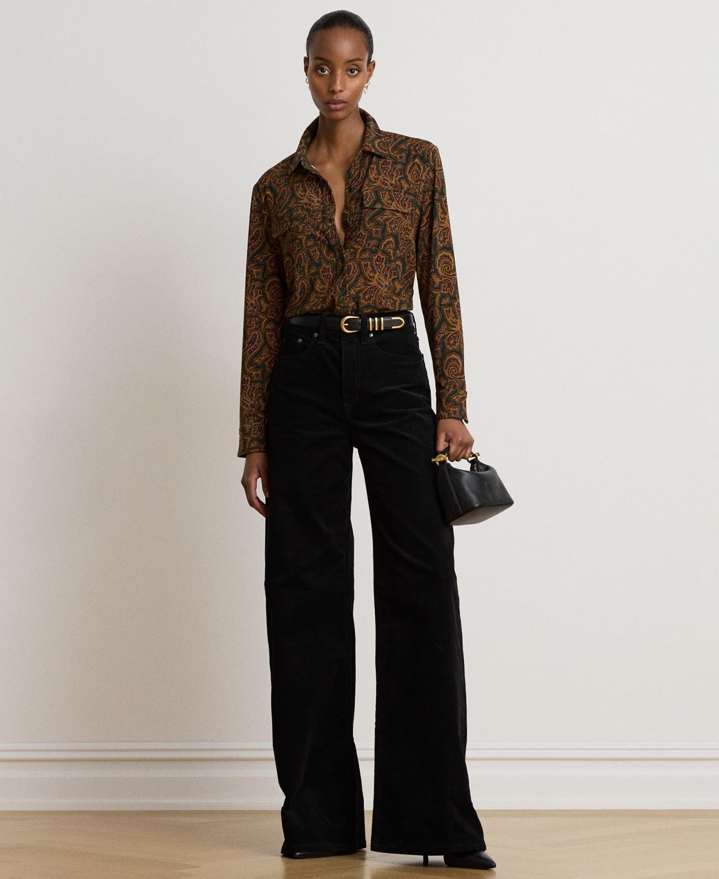Женская блузка Lauren Ralph Lauren Paisley Stretch Jersey Shirt Long-Sleeve Button-Up Blouse, цвет: Зелёный разноцветный — фото 3