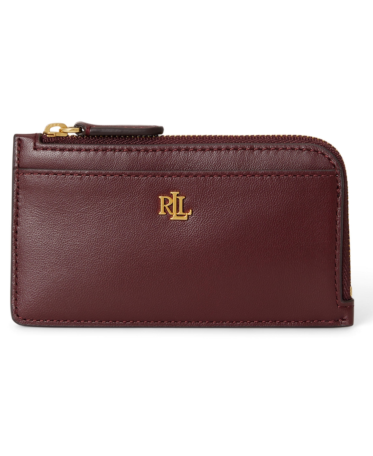 Lauren Ralph Lauren Leather L-Zip Card Case Wallet - Dark Garnet