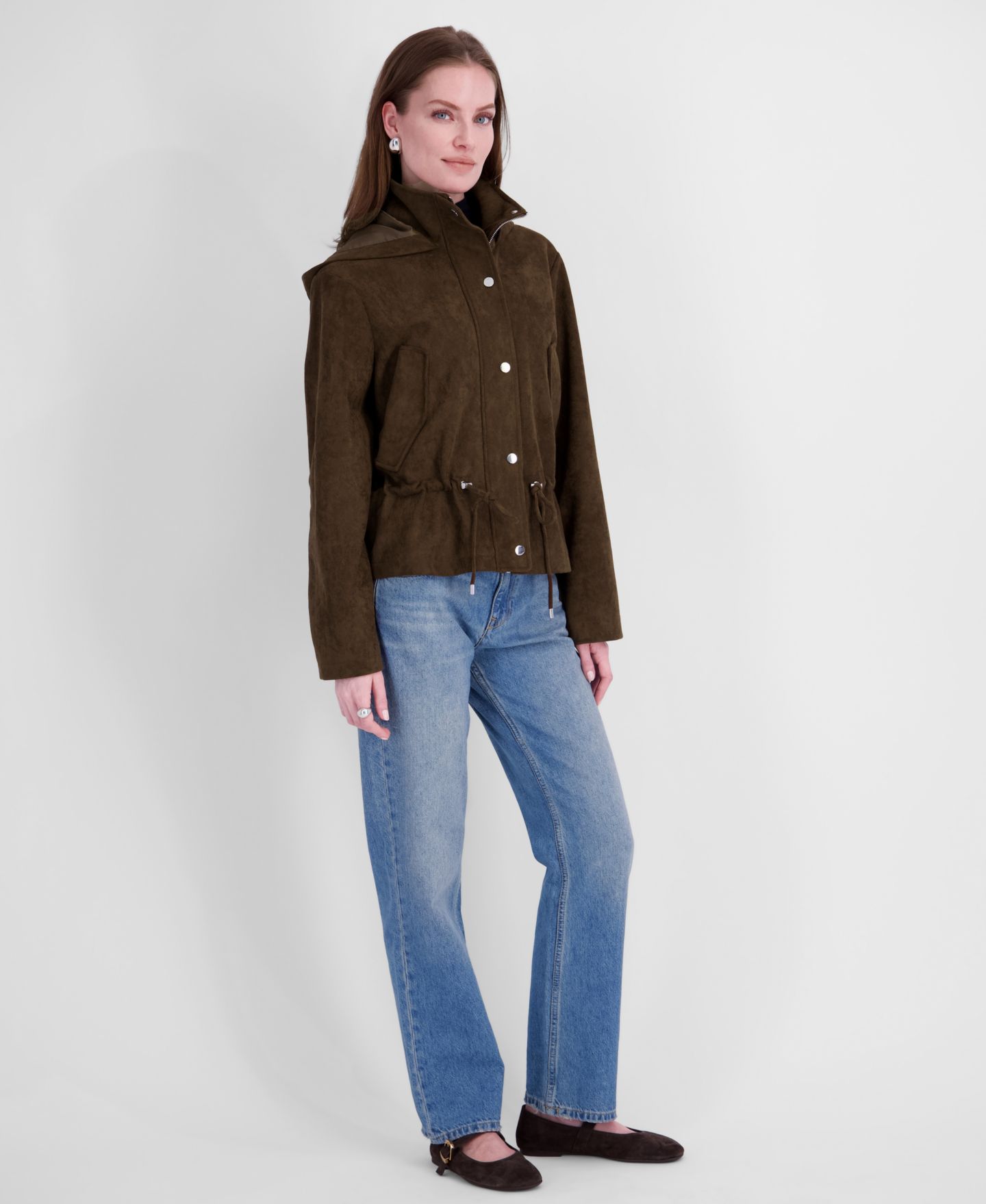 Женское пальто Tahari Faux Suede Hooded Anorak, цвет: Шоколадный — фото 3