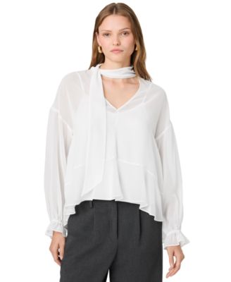 Women's Marina Tie-Front Chiffon Long-Sleeve Top