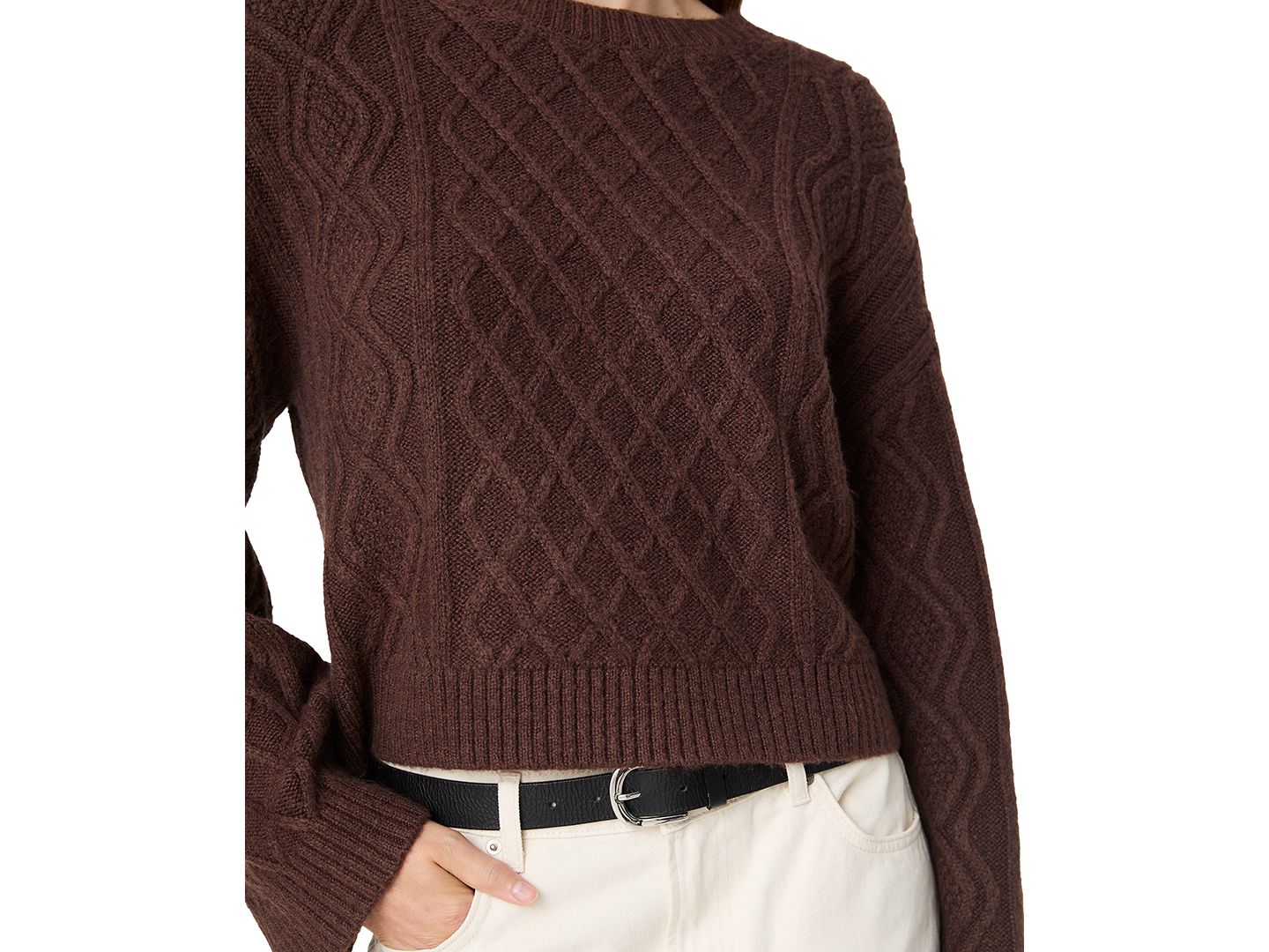 Женский свитер French Connection Wesley Cable-Knit Crewneck Pullover, цвет: Фарфоровый кремовый — фото 14