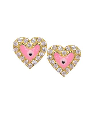 Girls Enamel Evil Eye Heart Cubic Zirconia Halo Stud Earrings in 14K