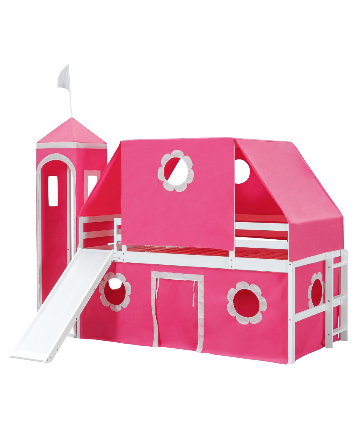 Clihome Twin Size Loft Bed with Slide Tent and Tower