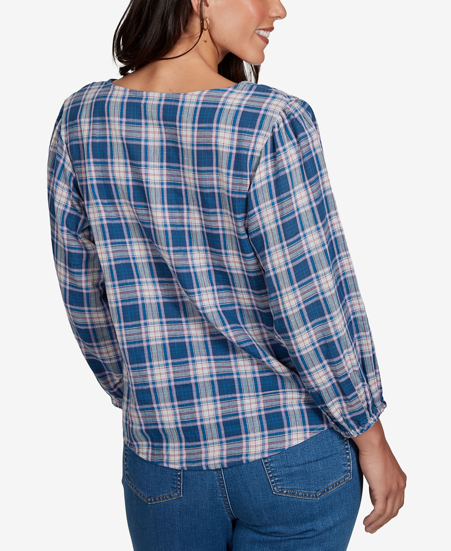 Женский топ Ruby Rd. Petite Homestead Plaid 3/4-Sleeve Button-Front, цвет: Разноцветный — фото 5