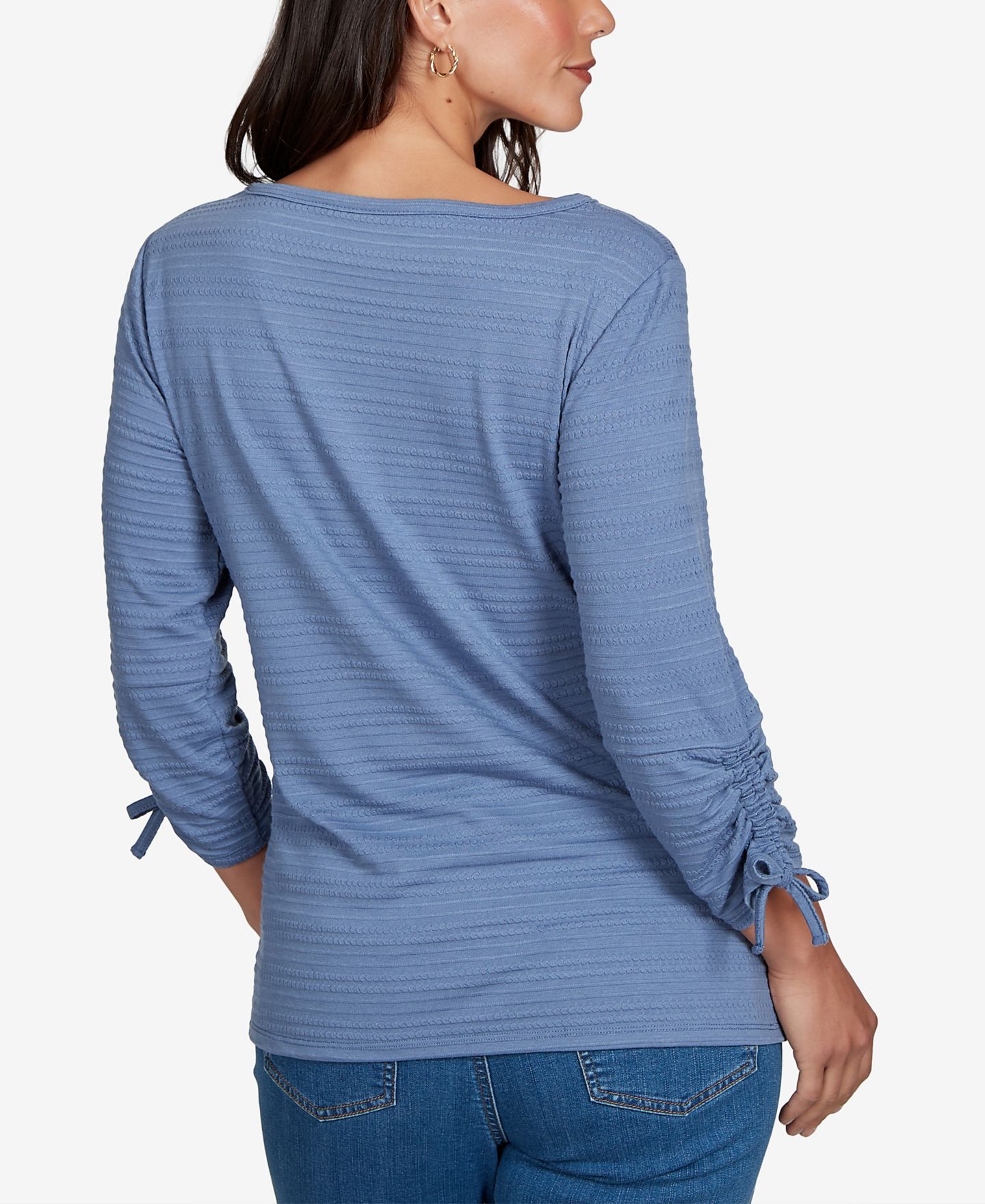 Женский топ Ruby Rd. Petite Ottoman 3/4-Sleeve Boat Neck, цвет: Синий — фото 5