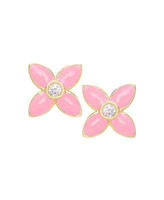 Girls Cubic Zirconia Flower Stud Earrings in 14K
