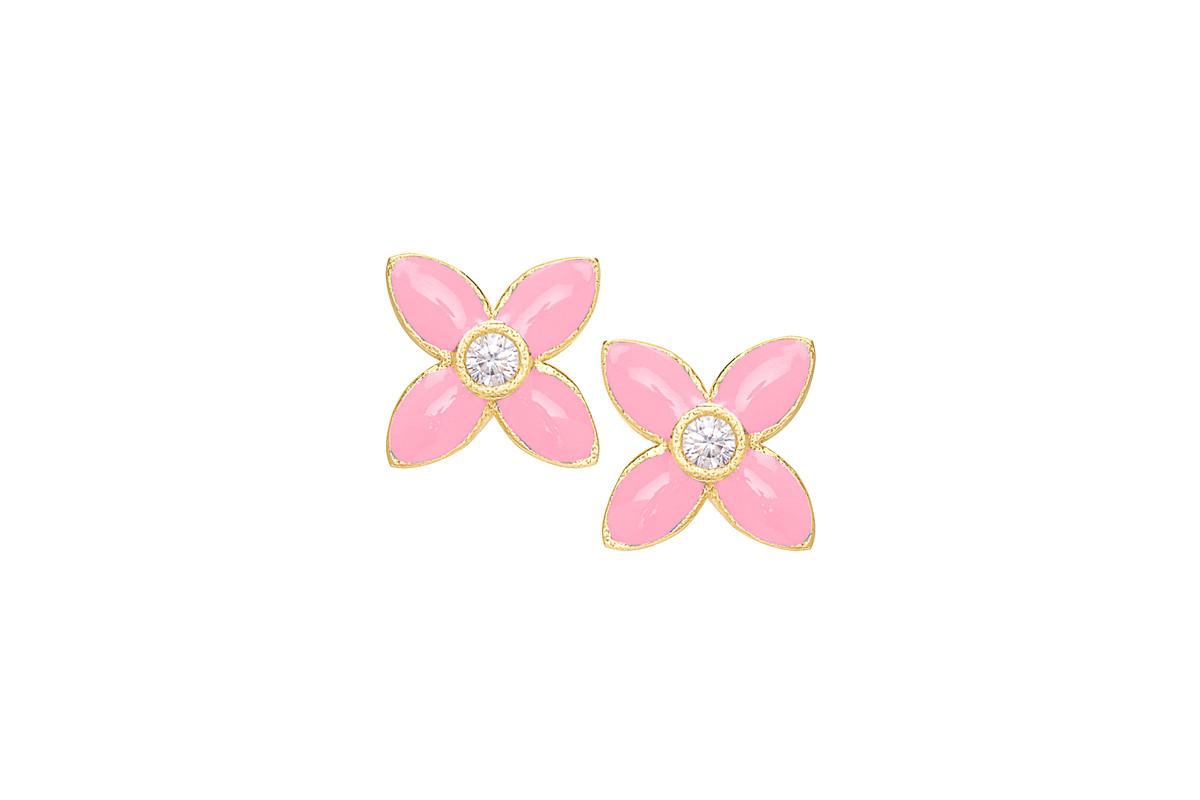Lily Nily Girls Cubic Zirconia Flower Stud Earrings in 14K - Purple