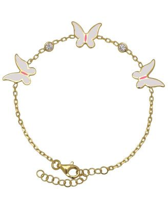 Girls Enamel Butterflies and Cubic Zirconia Bezel Station Chain Link Bracelet in 14K