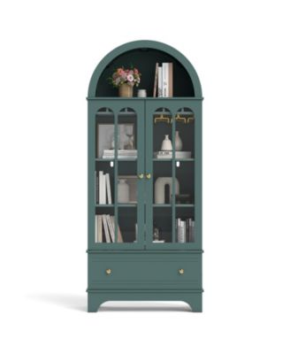 71.5'' 5-Tier Arched Cabinet with Tempered Glass Doors Drawer 6-Bottle Wine Rack