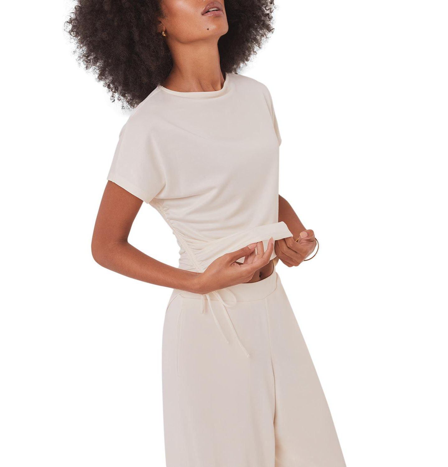 Женский топ Mint Velvet Jersey Ruched Tie Detail, цвет: Коричневый — фото 1