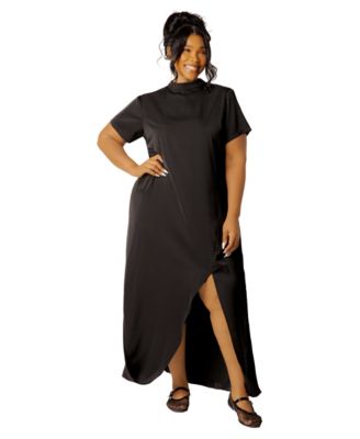 Plus Size High Neck Draped Maxi Dress with Slit