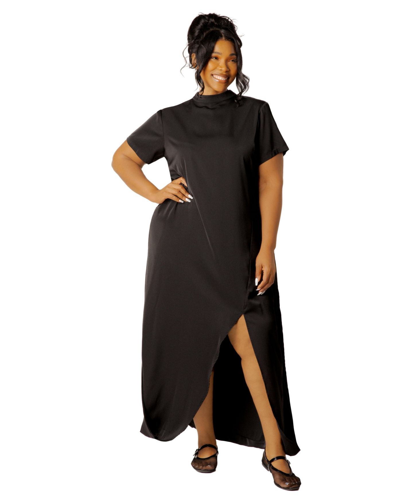 Женское платье Buxom Couture Plus Size Mock Neck Draped Maxi, цвет: Чёрный — фото 1