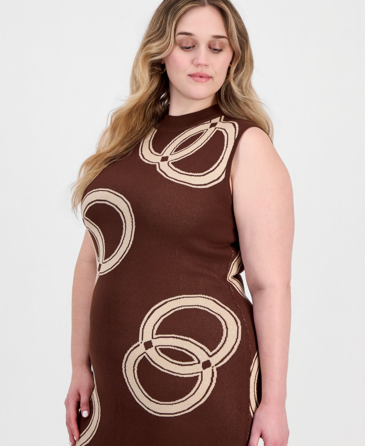 Женское платье FULL CIRCLE TRENDS Plus Size Sleeveless Mock Neck Jacquard Maxi, цвет: Коричневый комбинированный — фото 2