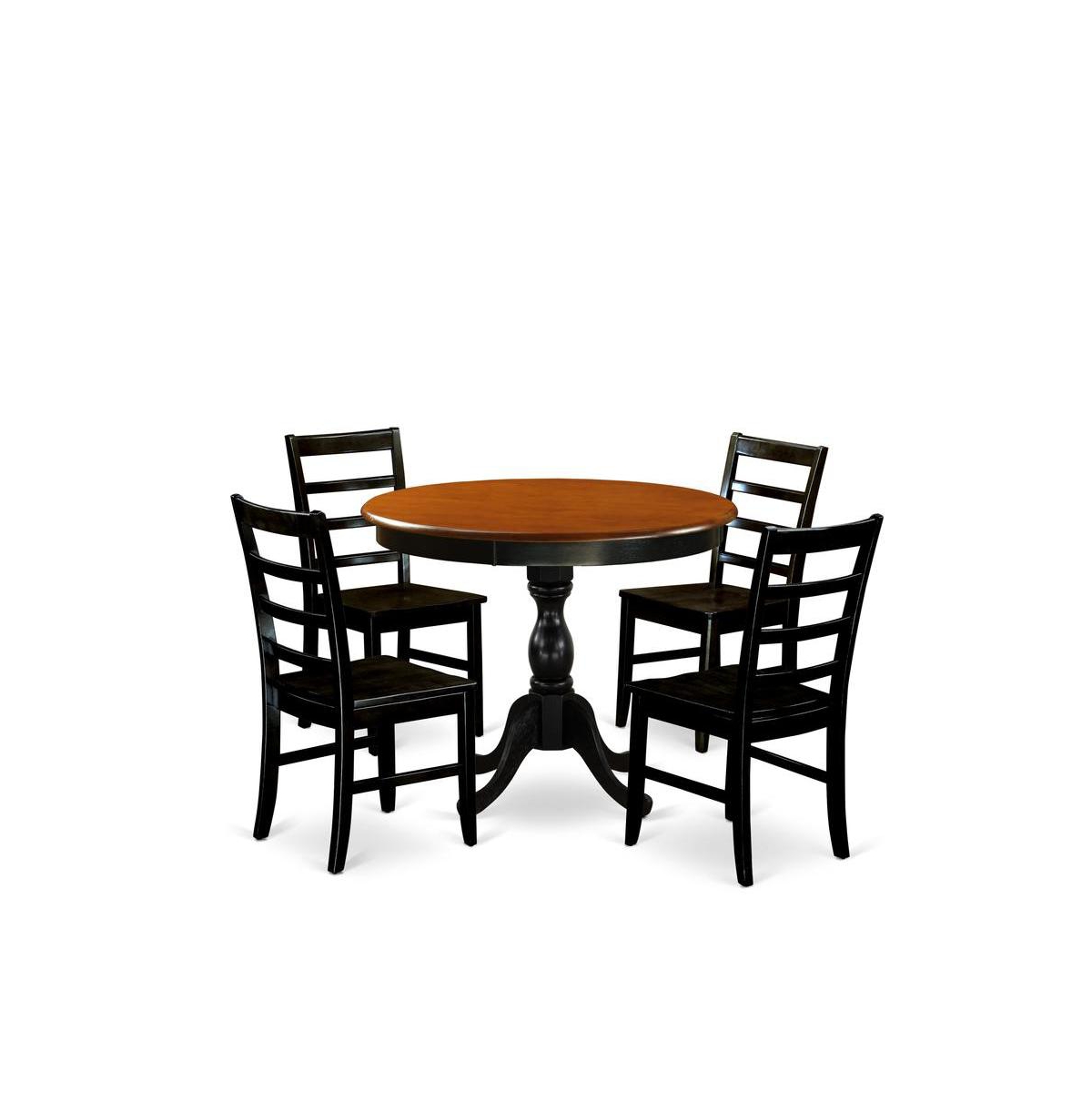 AMPF5-BCH-W Kitchen Table Set Contains A Dinning Table & 4 Mid Century Dining Chairs with Ladder Back, Black & Cherry - 5 Piece