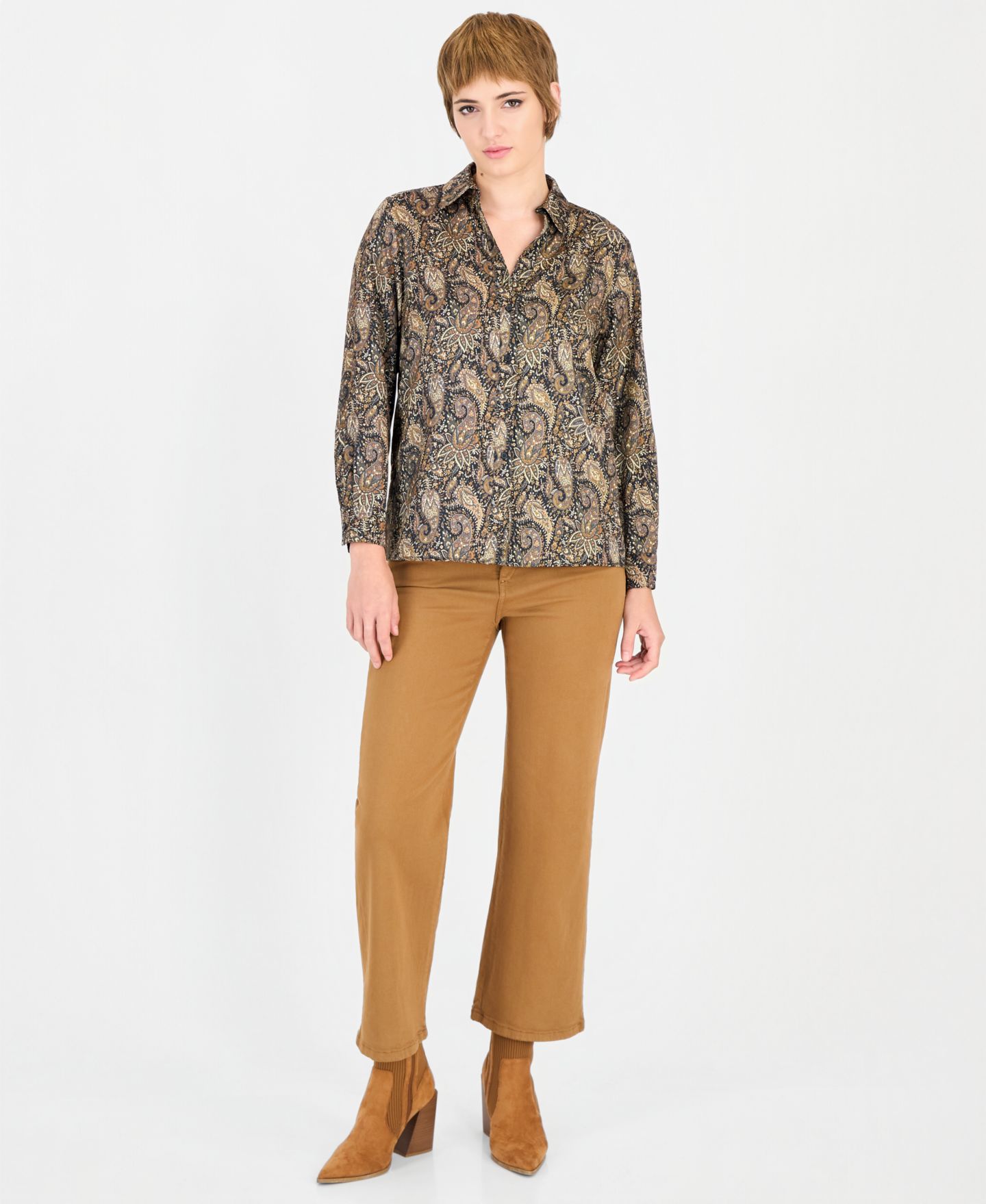 Женская блузка Emme Marella Duomo Long-Sleeve Polo Collar Printed, цвет: Чёрный с принтом — фото 4