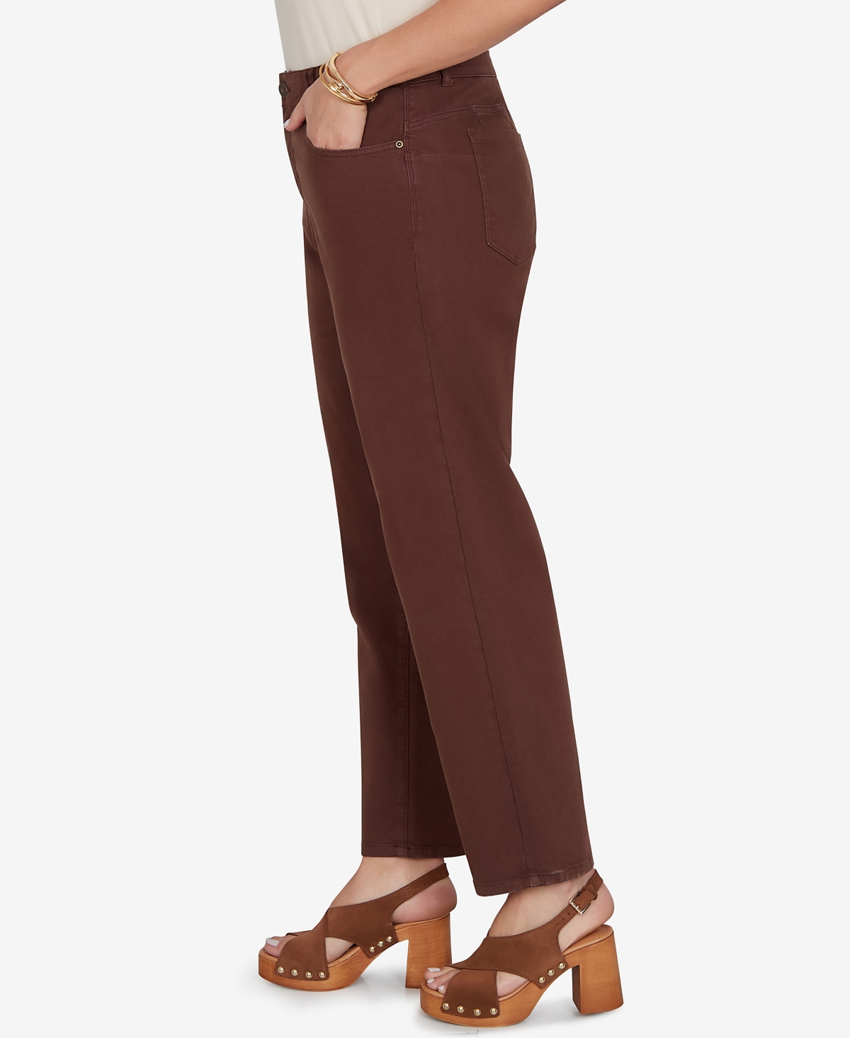 Ruby Rd. Plus Size Colored Denim Mid-rise Straight Pants In Brown