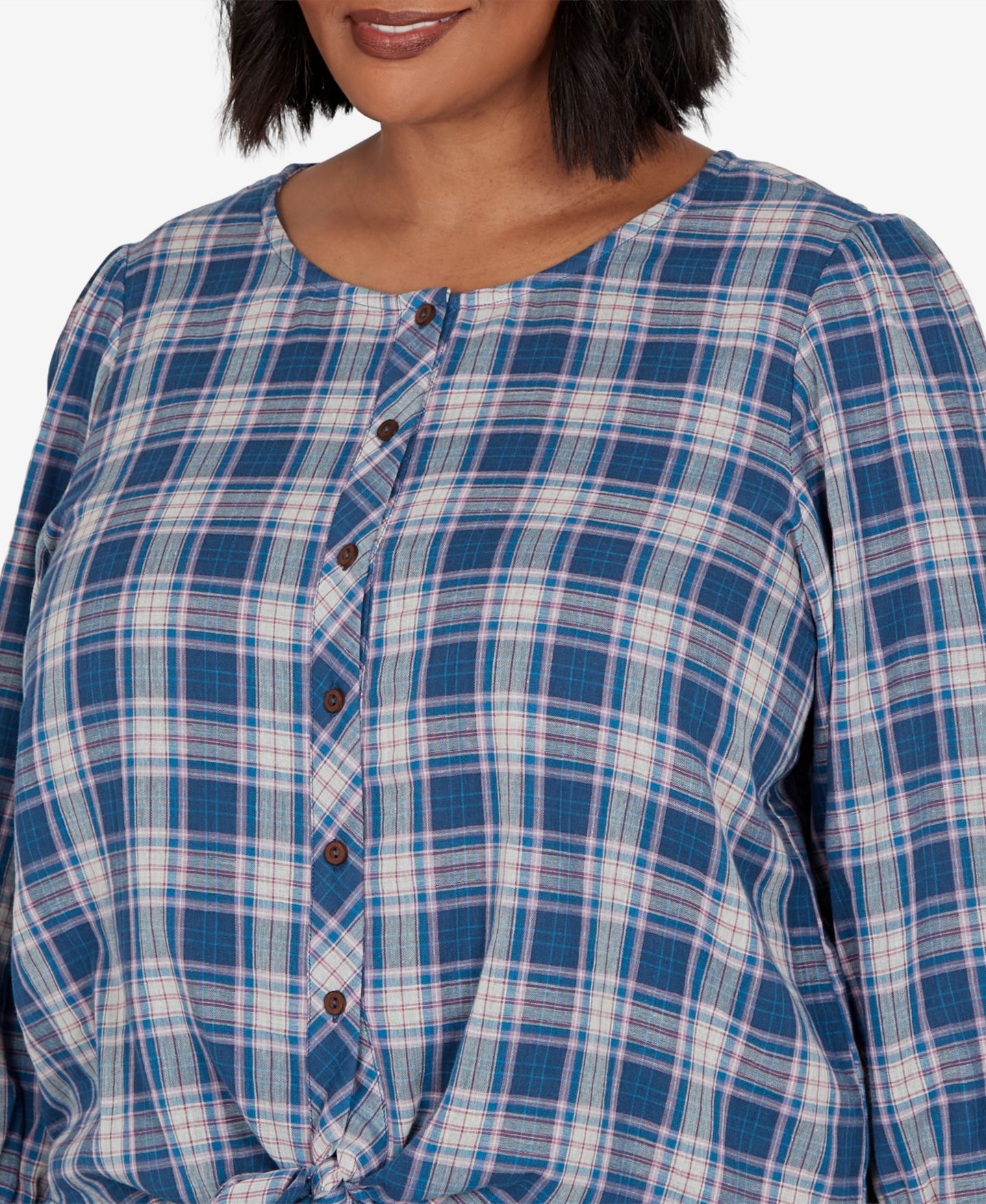 Женский топ Ruby Rd. Plus Size Homestead Plaid 3/4-Sleeve Button-Front, цвет: Разноцветный — фото 4