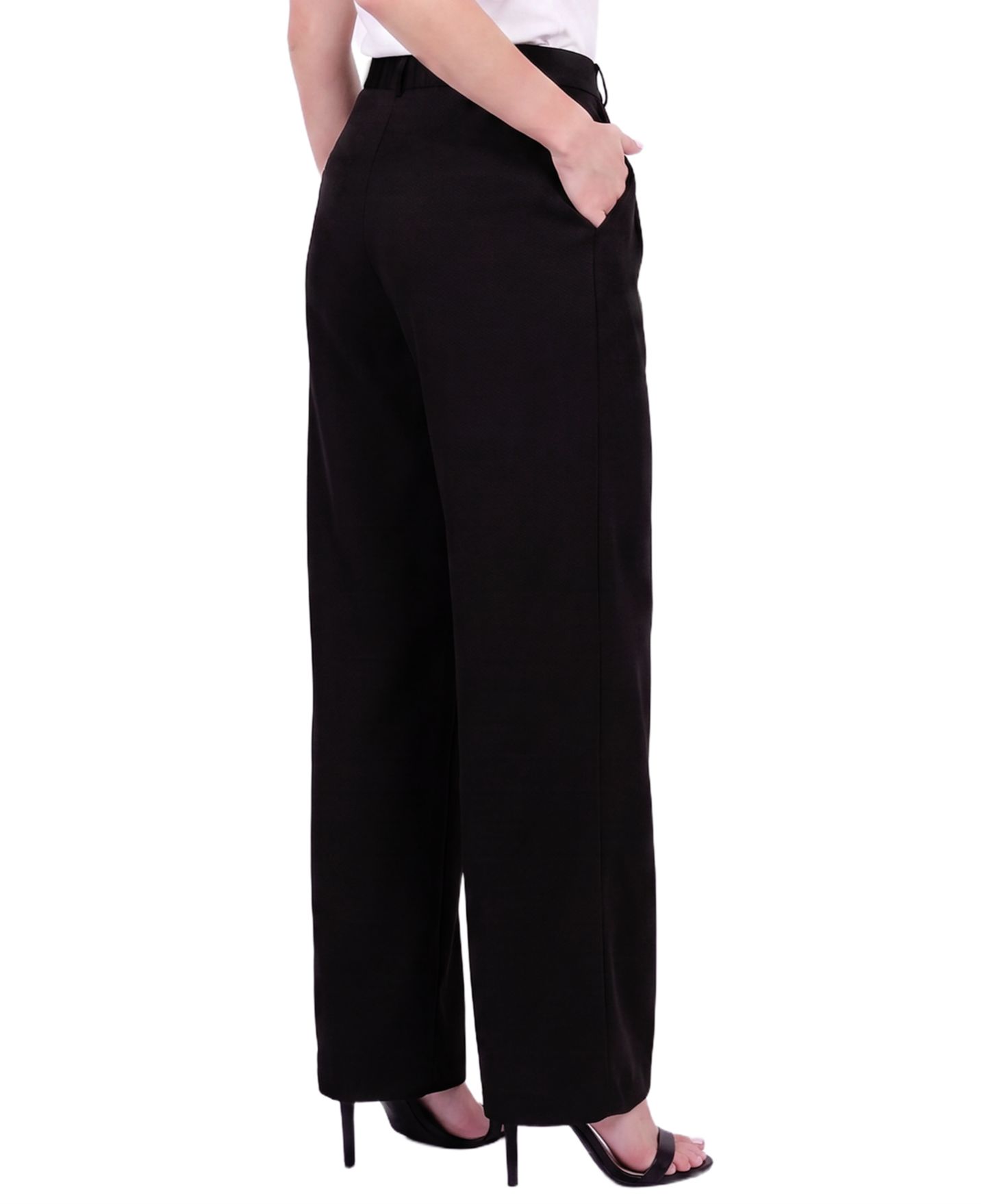 Женские брюки NY Collection Petite Pleated Wide-Leg High-Rise, цвет: Чёрный — фото 2