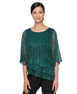 Women's Metallic Asymmetric Triple-Tier 3/4-Sleeve Blouse