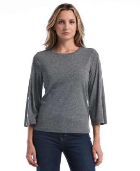 Женская футболка Rafaella Petite 3/4-Sleeve Stud Trim, цвет: Серый