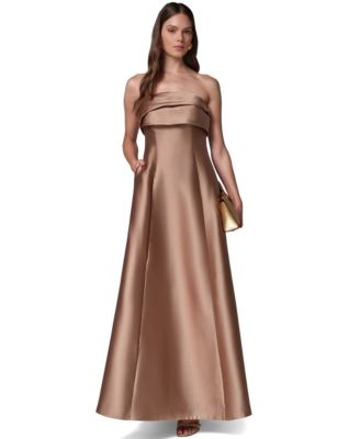Women's Strapless Pleated Mikado Gown