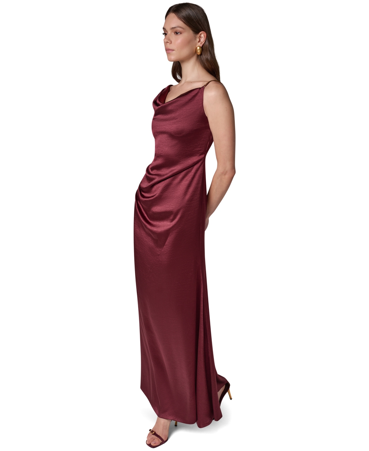 Donna Karan New York Women's Sleeveless Asymmetric Cowl-Neck Satin Maxi Dress