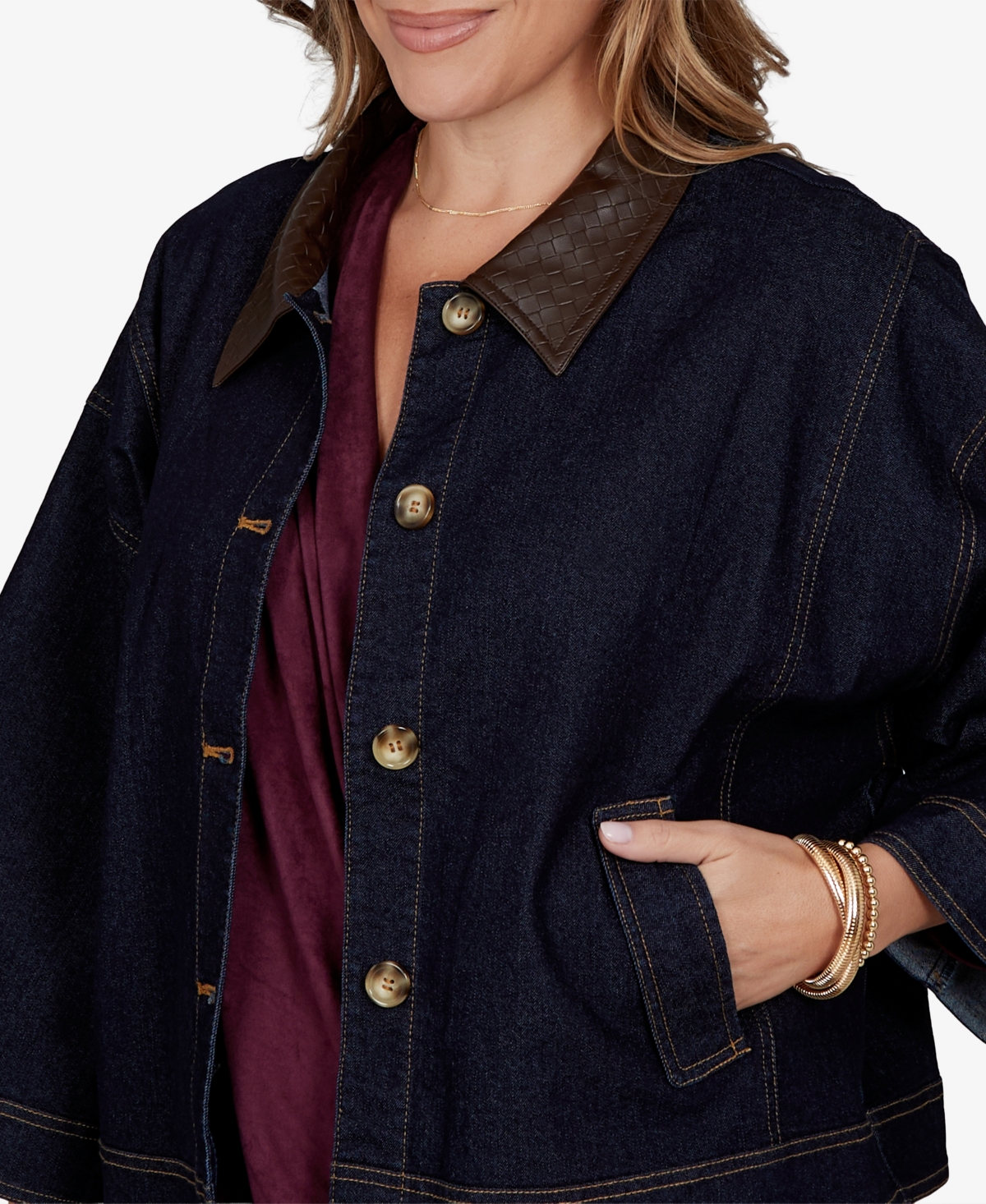 Ruby Rd. Plus Size Stretch 3/4-sleeve Denim Jacket In Black