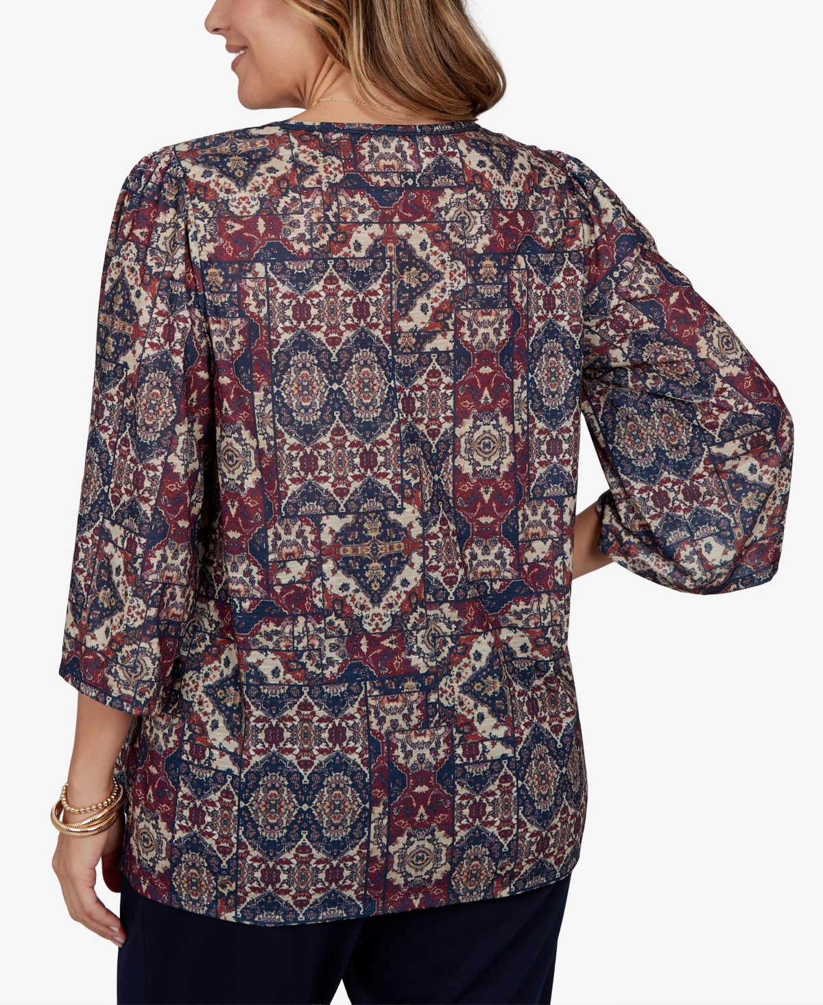Ruby Rd. Plus Patchwork Henley 3/4-Sleeve Blouse