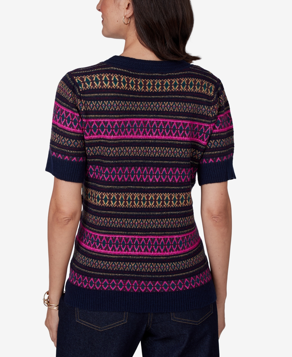Ruby Rd. Plus Size Fair Isle Crewneck Short-sleeve Sweater In Multi