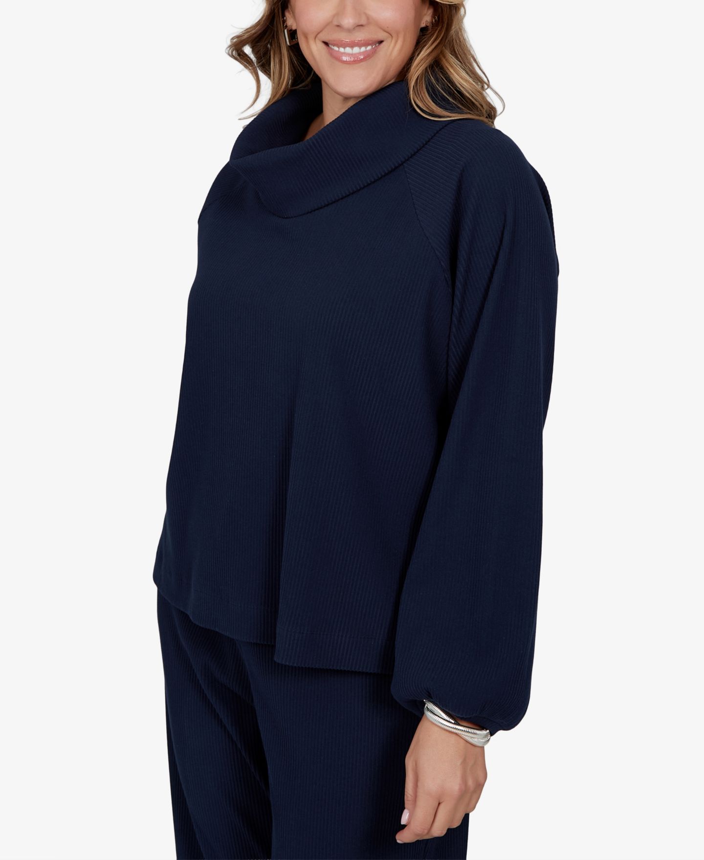 Женский топ Ruby Rd. Plus Size Ribbed Cowl Neck, цвет: Тёмно-синий — фото 3