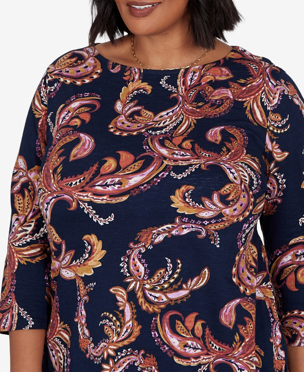 Ruby Rd. Plus Size Paisley 3/4-sleeve Boat-neck T-shirt In Blue