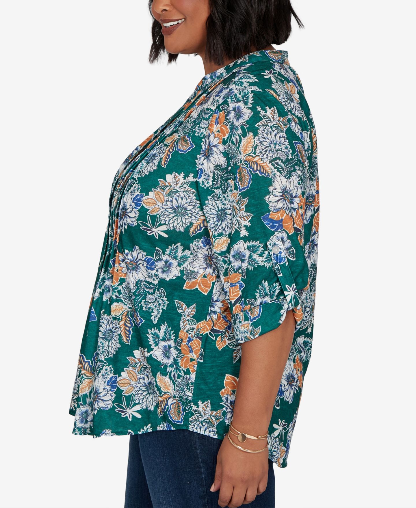 Женская блузка Ruby Rd. Plus Size Kensington Henley 3/4-Sleeve Floral, цвет: Разноцветный — фото 3