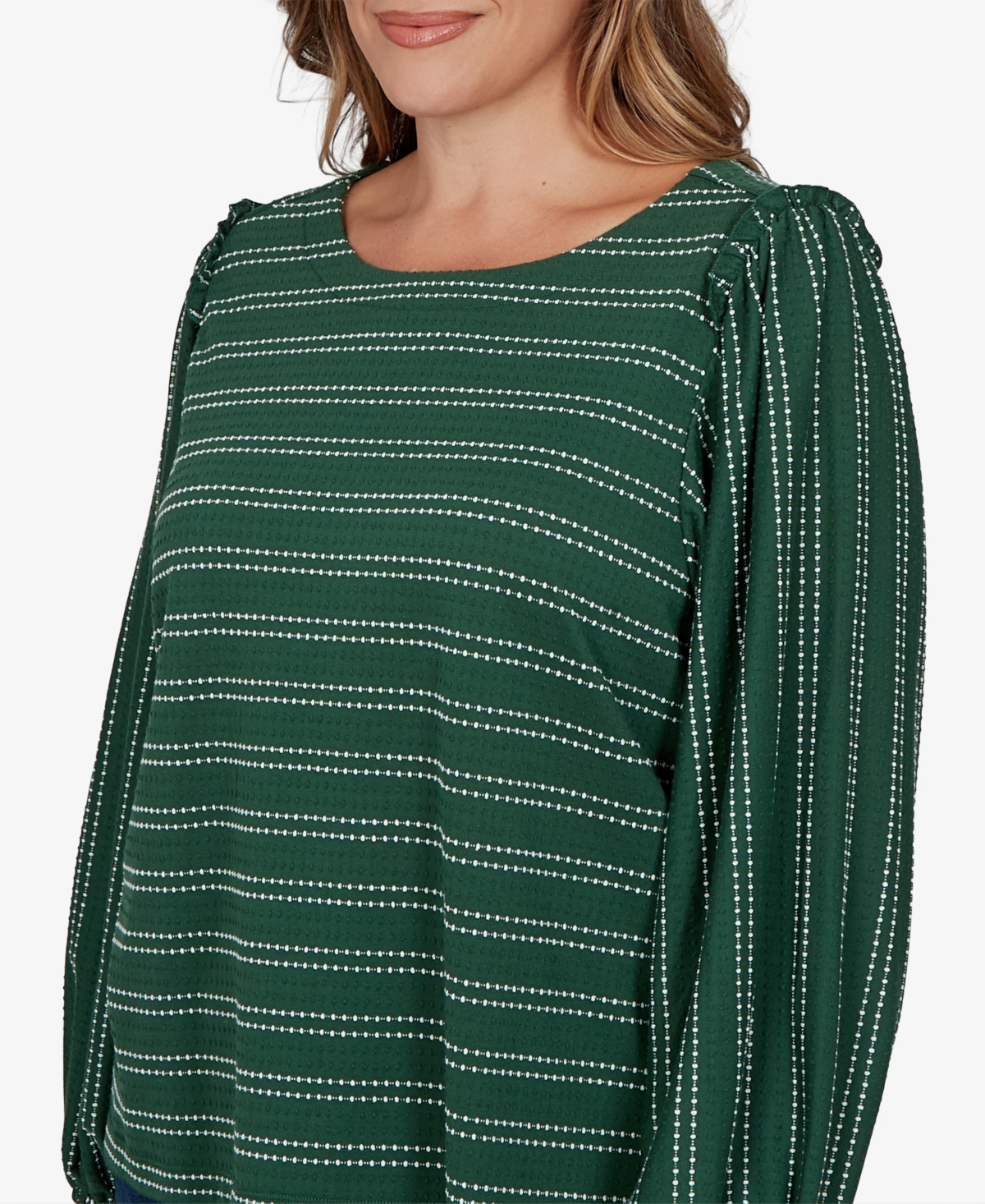 Ruby Rd. Plus Size Dobby Stripe Long-sleeve Boat Neck Blouse In Green