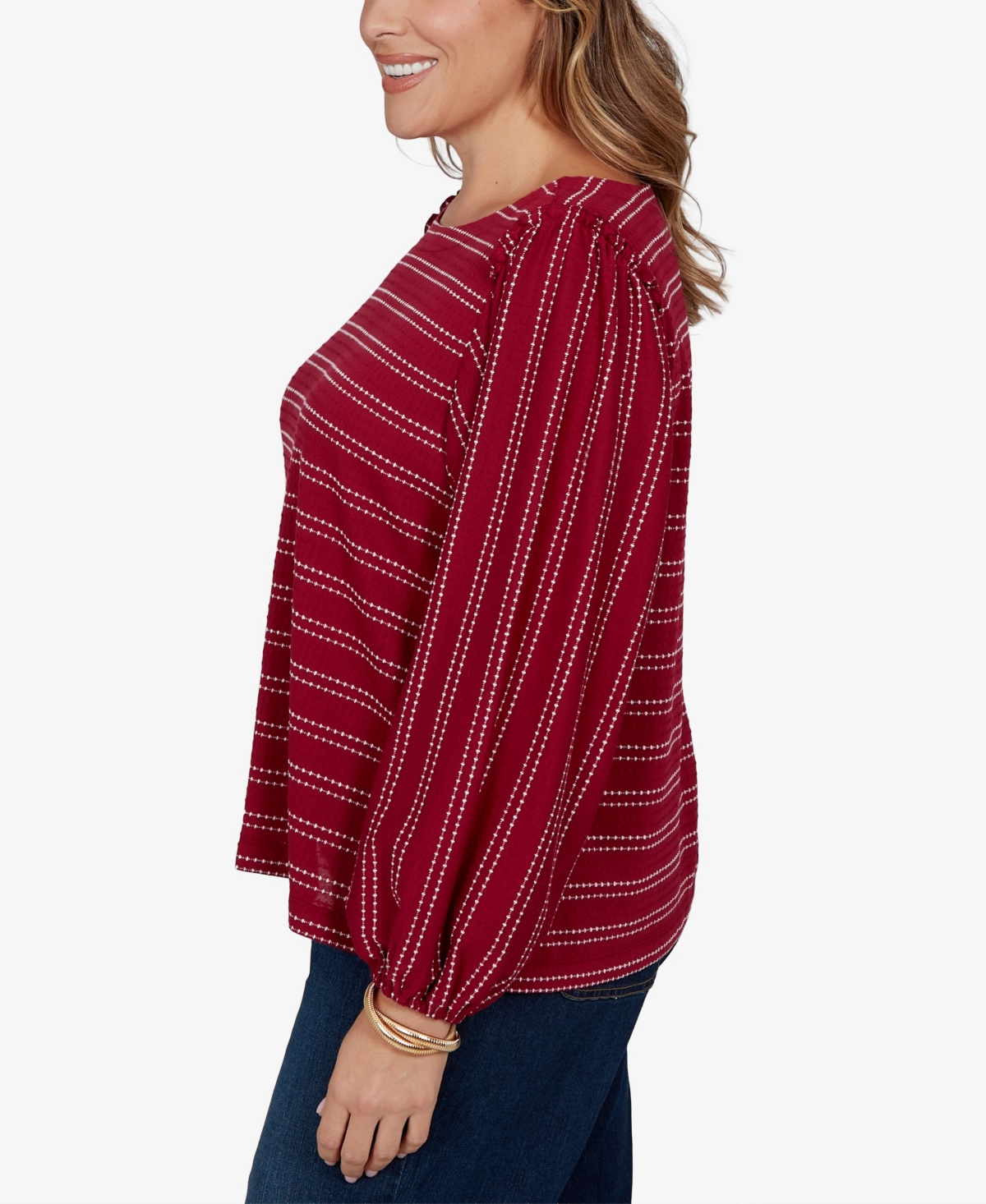 Ruby Rd. Plus Size Dobby Stripe Long-sleeve Boat Neck Blouse In Brown