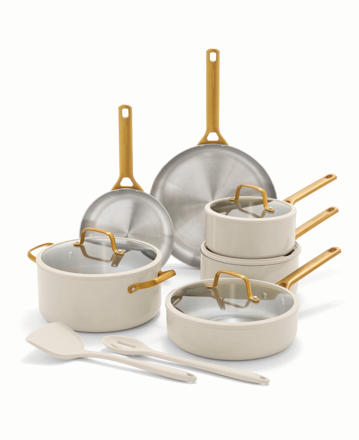 Greenpan Reserve Tri-ply Color Series Stainless Steel 12-piece Cookware Set In Cream