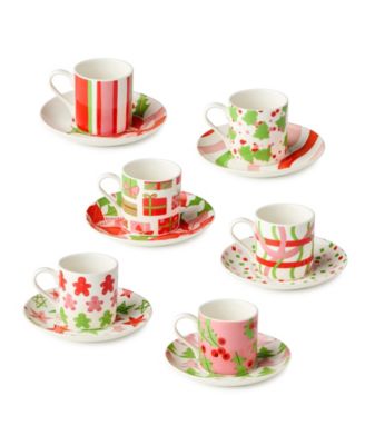 Scarlet Ribbon Espresso Cup & Saucers, Service for 6