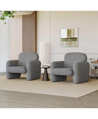 Accent Chair Set of 2 Linen Upholstered Armchair with Ergonomic Lumbar Support Solid Wood Frame Pet-Friendly for Living Room Bedroom Office