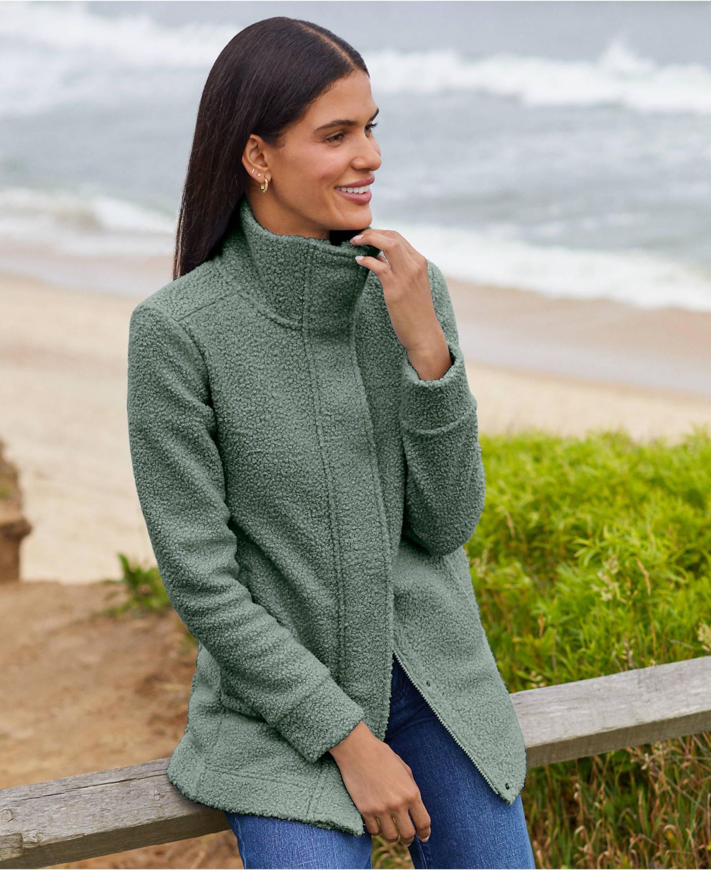 Женское пальто Lands' End Boucle Fleece, цвет: Еловый — фото 4