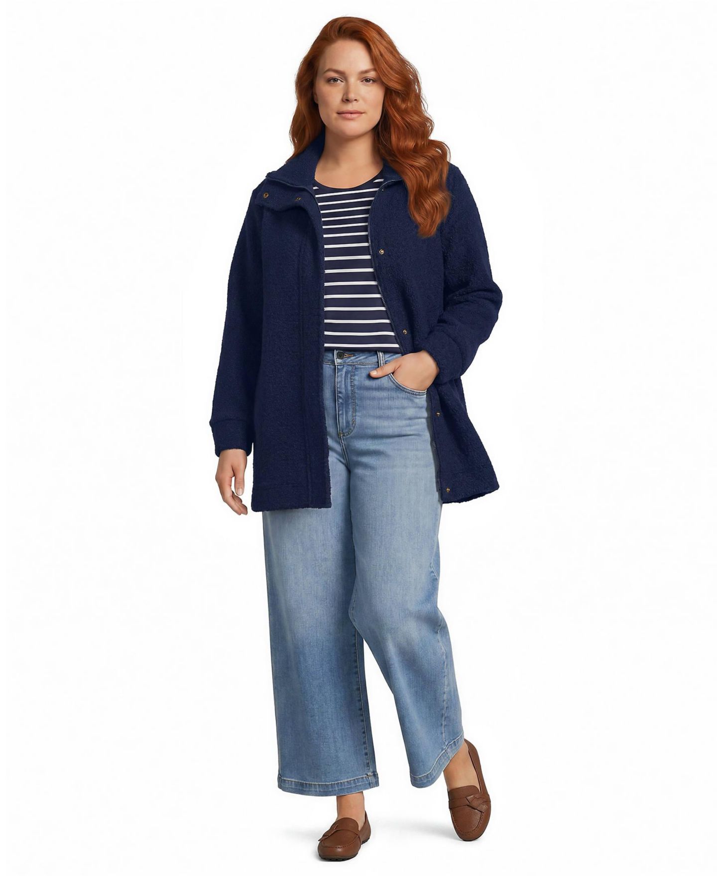 Женское пальто Lands' End Plus Size Boucle Fleece, цвет: Тёмно-синий — фото 4