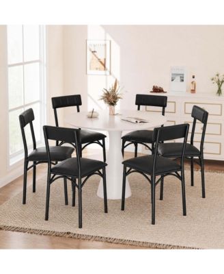 Dining Chairs Set of 6 Metal Frame PU Leather Upholstery High Backrest Black Finish for Kitchen Dining Room Contemporary Home