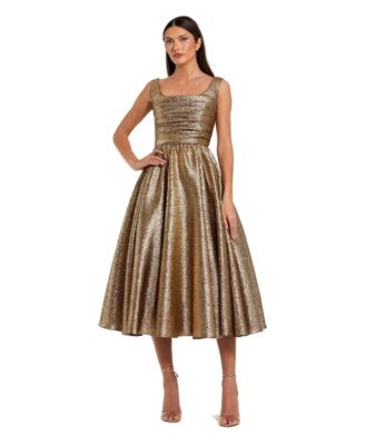 Women's Metallic Jacquard Fit and Flare Midi Dress