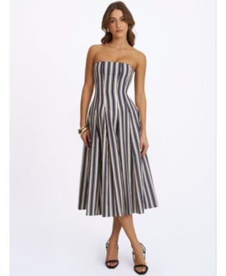 Women's Wyanne Linen-Blend Striped Strapless Midi Dress