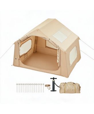 Inflatable Camping Tent with Stove Jack & Air Pump, Waterproof 4-Season Glamping Tent with Mesh Windows for Camping & Beach