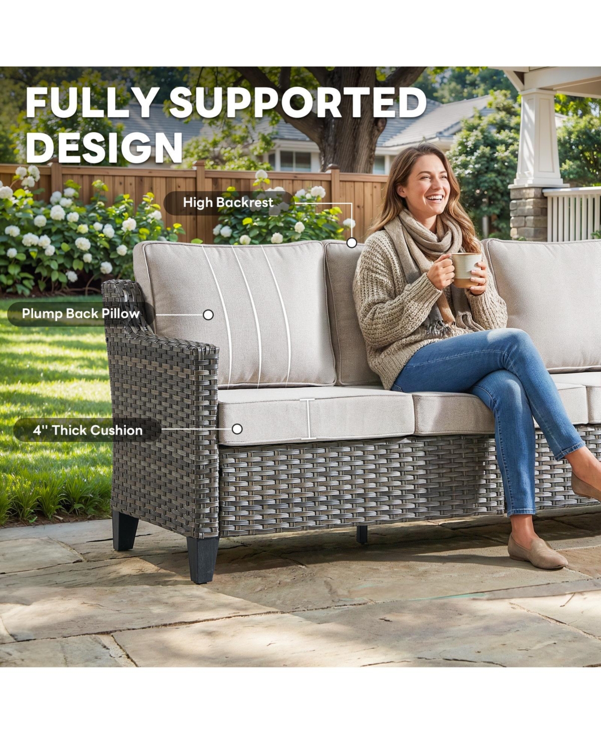 Pocassy 6pcs Patio Furniture Set Swivel Rocker Chairs,Pe Wicker Outdoor Sofa of 2 with Ottomans and Thick Cushion