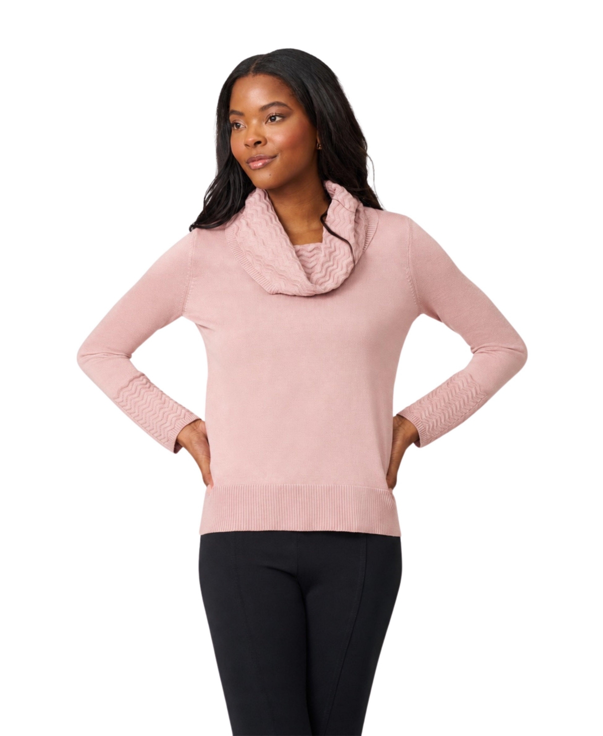 Melissa Paige Petite Chevron-Trimmed High-Low Cowl-Neck Sweater - Cashmere blush