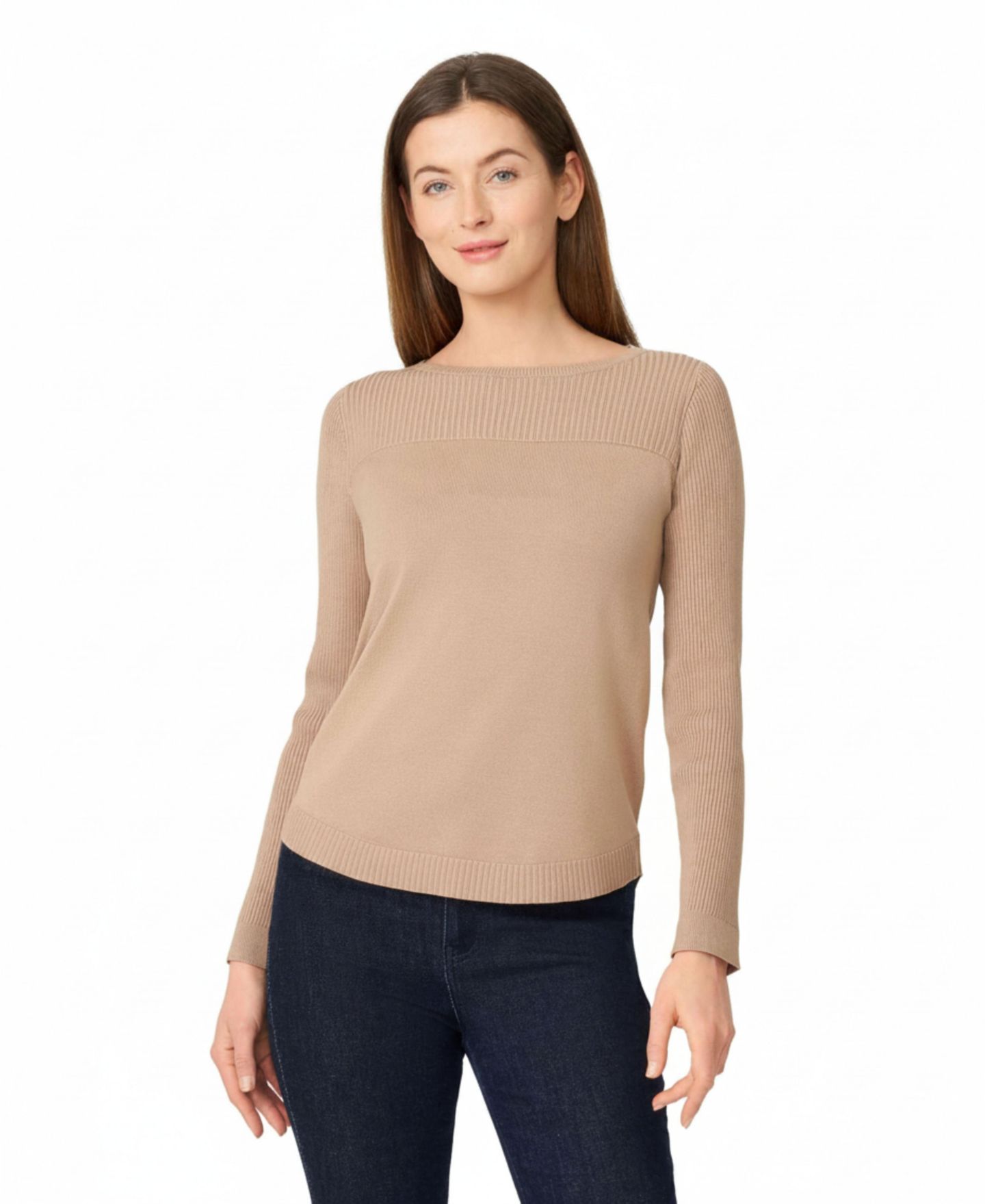 Женский свитер Melissa Paige Fine-Gauge Knit Boat Neck Long-Sleeve, цвет: Верблюжий — фото 1