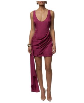 Women's Golden Passage Plunging Scoop Neck Ruched Hip Draping Body-Con Mini Dress